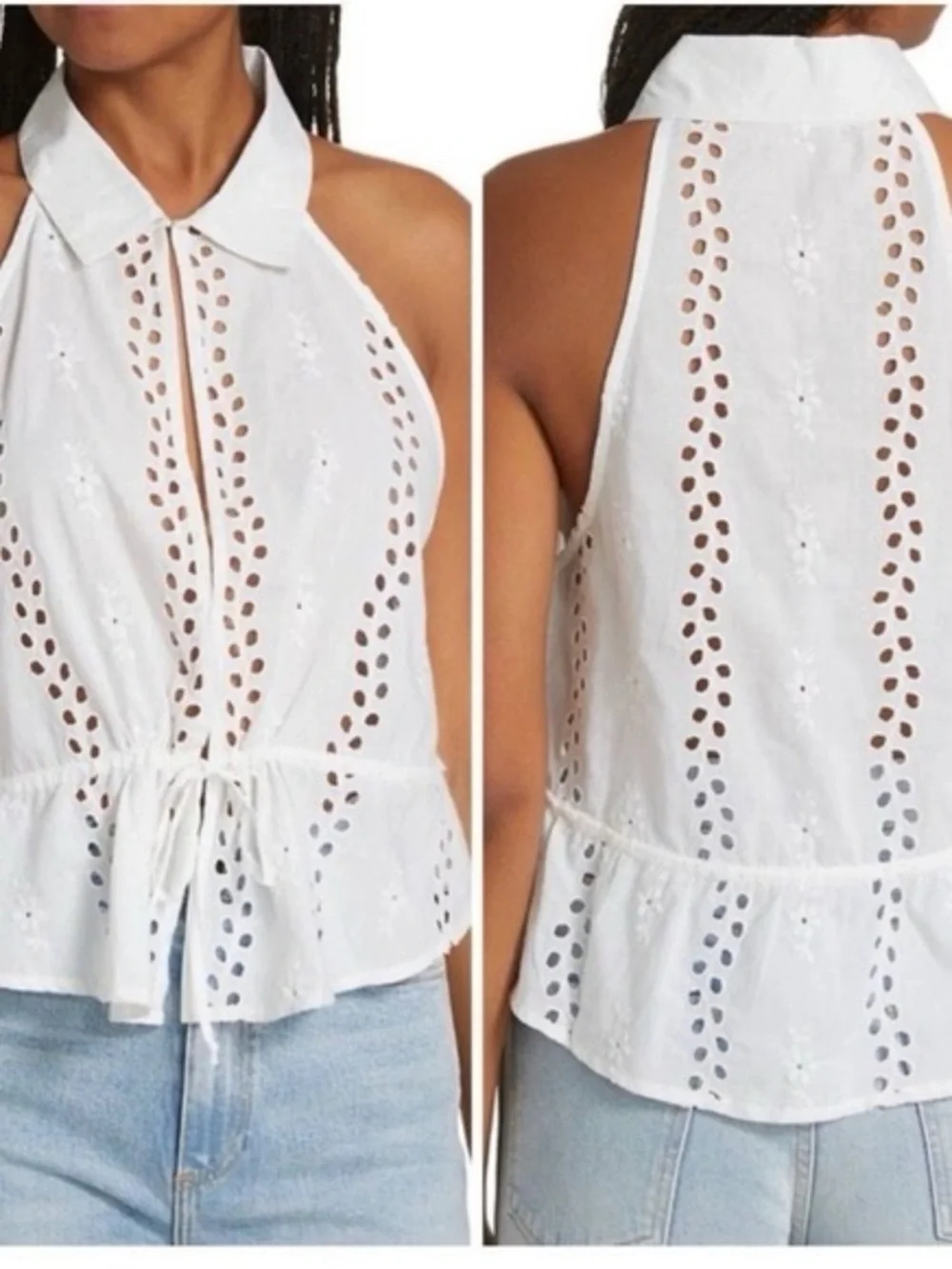 Free People White Eyelet Tie-Waist Sleeveless Camisole - Picture 3 of 4